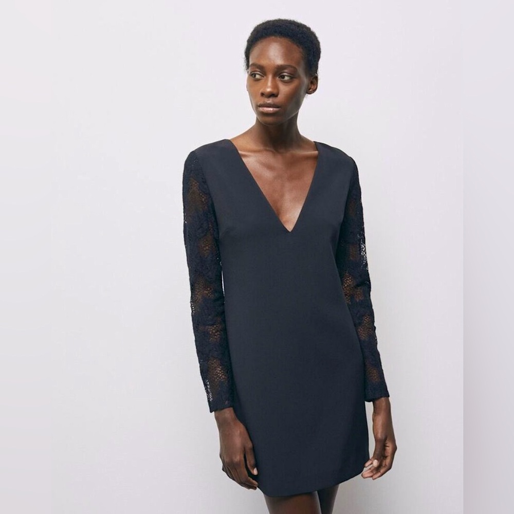 NWT The KOOPLES Vestiaire Black Lace Sleeve LBD Mini Dress Sz 3 US L Summer Date
